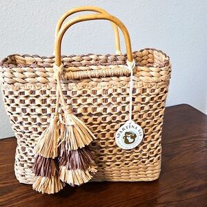 Spartina Papyrus Bamboo Handles Basket Tote New With Tags